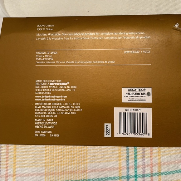 EVERHOME MULTICOLOR PLAID TABLE RUNNER. 14” x 72”. *NWT* - Picture 4 of 4